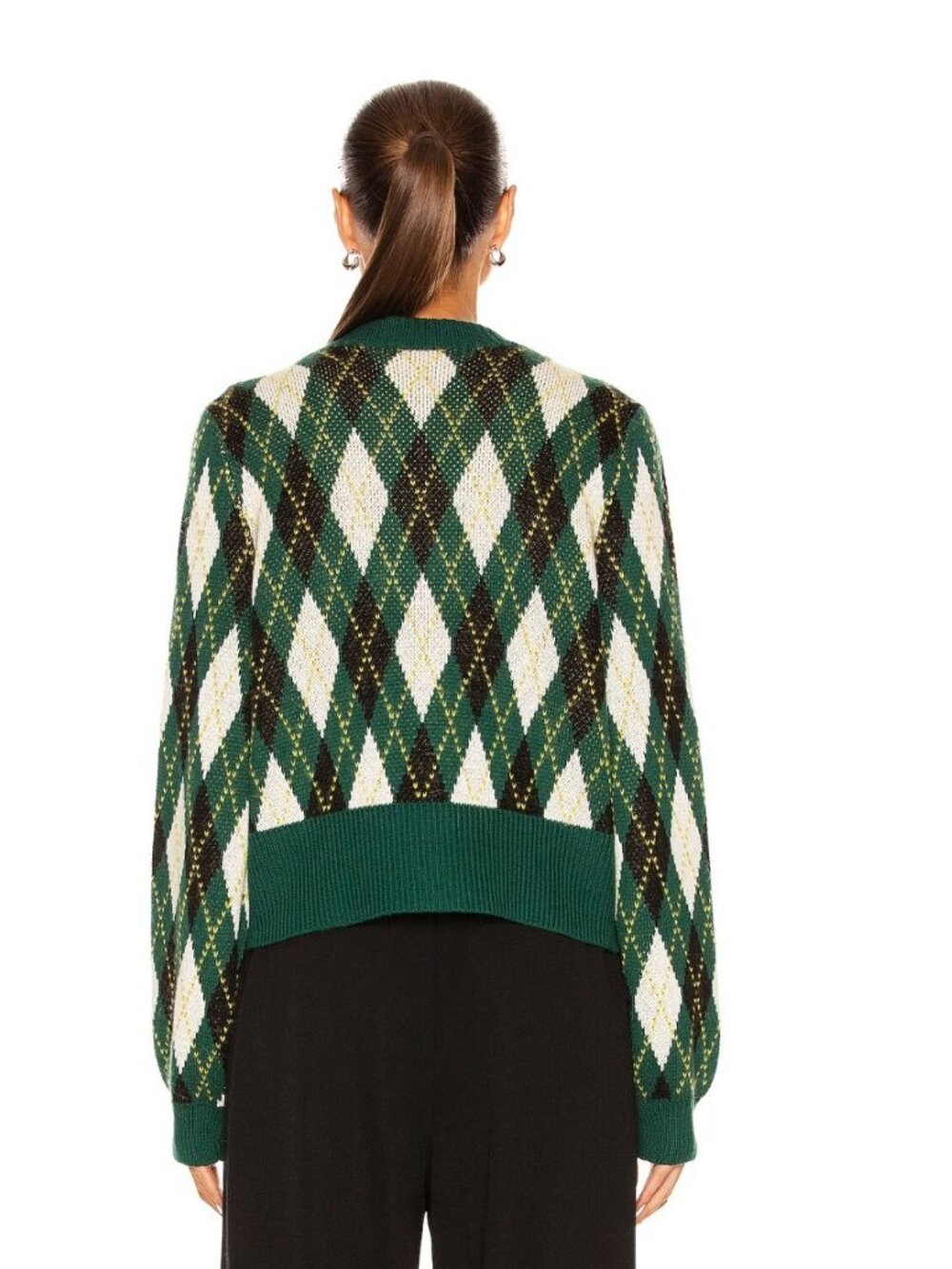Staud Knave Cardigan in Green Cypress Argyle - Size S - Picture 2 of 8